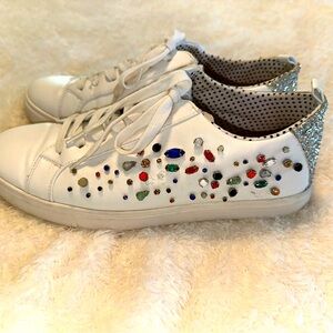 BETSEY JOHNSON TIPPIE Embellished White Leather Sneakers